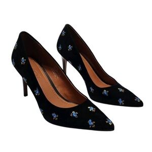 Coach Black Heels with Blue Floral Design